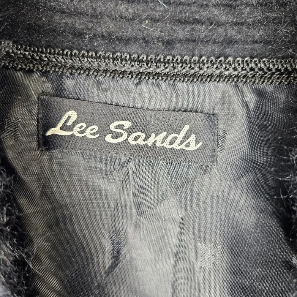 Lee Sands Womens Korean Angora Cardigan Sweater, Size Large, Black